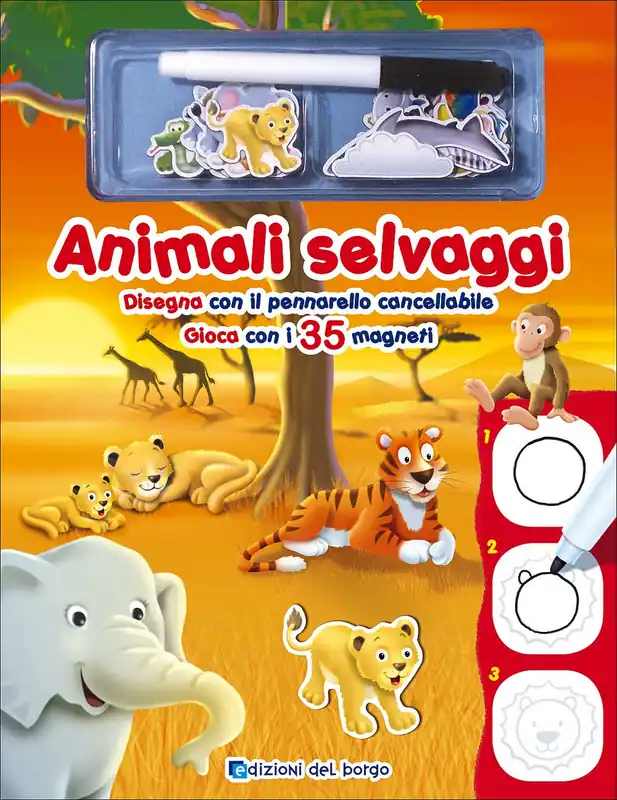 Animali selvaggi Disegna con il pennarello cancellabile - Gioca con i 35 magneti Promozione