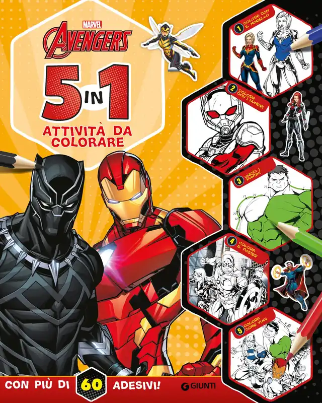 Avengers 5 in 1 attività da colorare Con più di 60 adesivi Nuovo Arrivo